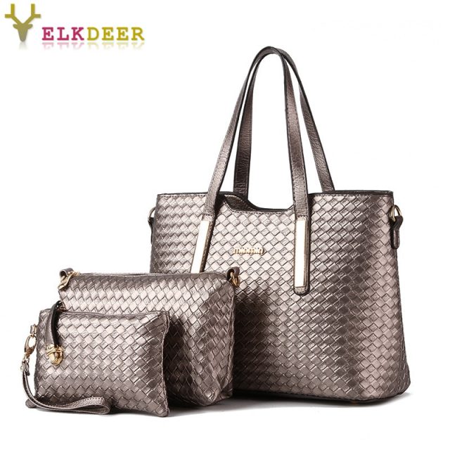 2019 Luxury three-piece composite designer woven pattern handbags for women High quality pu leather shoulder bags for ladies