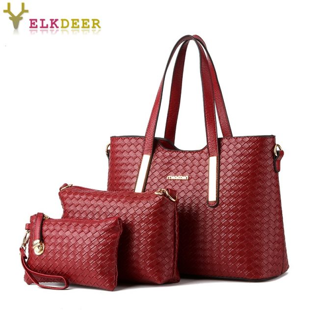 2019 Luxury three-piece composite designer woven pattern handbags for women High quality pu leather shoulder bags for ladies