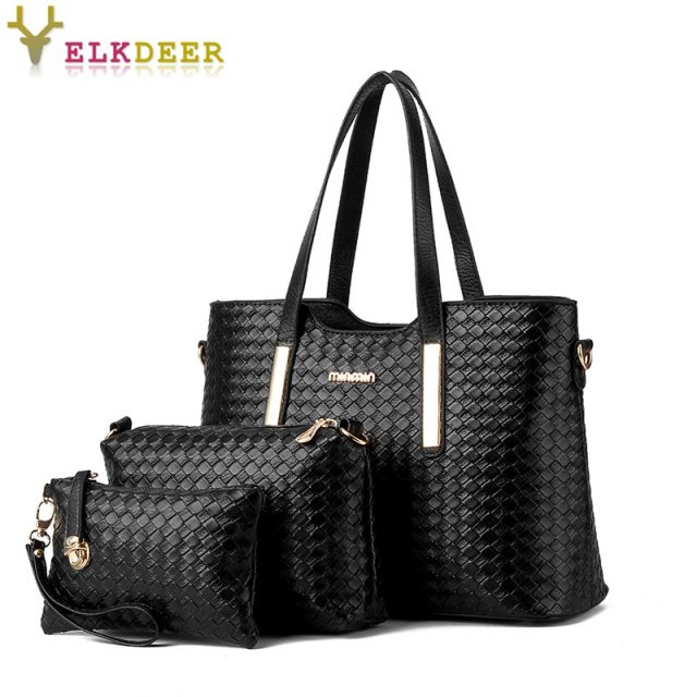 2019 Luxury three-piece composite designer woven pattern handbags for women High quality pu leather shoulder bags for ladies