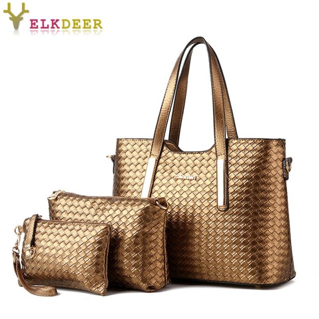 2019 Luxury three-piece composite designer woven pattern handbags for women High quality pu leather shoulder bags for ladies