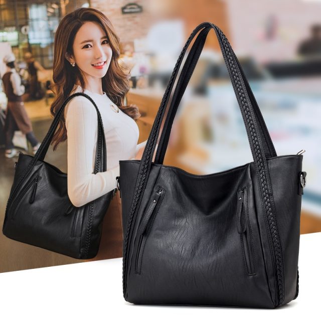 2018 brand high quality soft leather large pocket casual handbag women’s handbag shoulder bag large capacity handbag