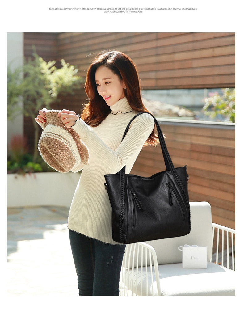 2018 brand high quality soft leather large pocket casual handbag women's handbag shoulder bag large capacity handbag