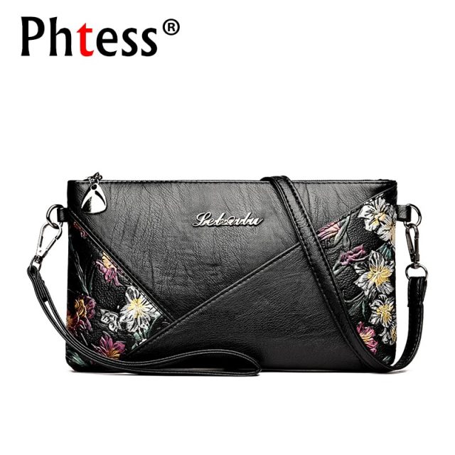 2019 Women Leather Messenger Bags Small Crossbody Bags For Women Sac a Main Flowers Shoulder Bag Female Envelope Bag Clutch Lady