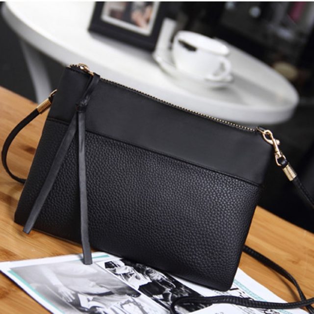 Coofit Women’s Clutch Bag Simple Black Leather Crossbody Bags Enveloped Shaped Small Messenger Shoulder Bags Big Sale Female Bag