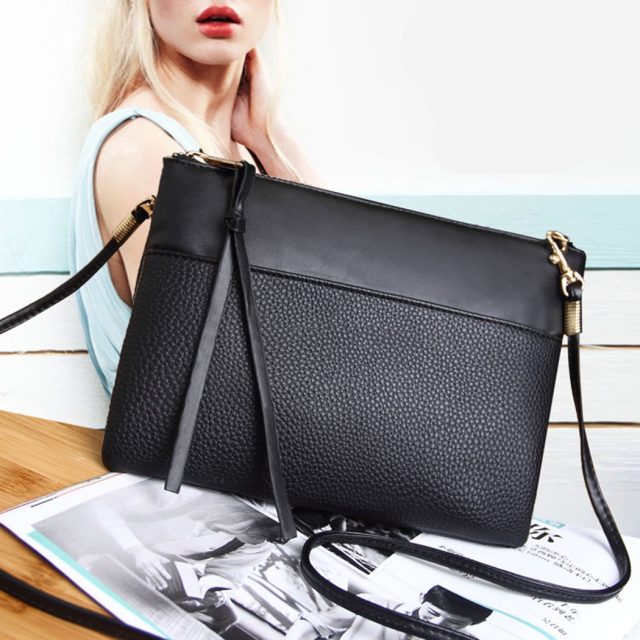 Coofit Women’s Clutch Bag Simple Black Leather Crossbody Bags Enveloped Shaped Small Messenger Shoulder Bags Big Sale Female Bag