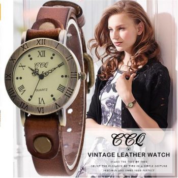 Hot Selling CCQ Brand Vintage Cow Leather Wrist Watch Fashion Women Bracelet Watch Casual Quartz Watch Relogio Feminino Gift