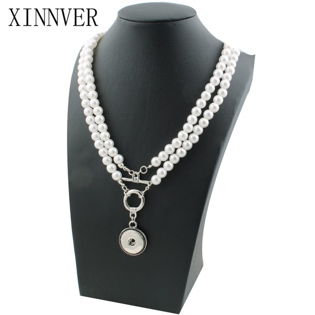 NEW Elegant Imitation pearls Snap necklace&bracelets 72cm fit DIY 18MM xinnver snap buttons jewlery wholesale women ZG119