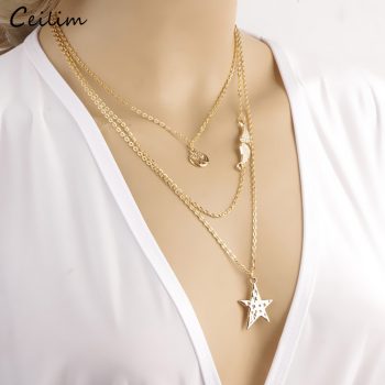Bohemian Layered Necklace for Women Gold Color Link Chain Star Necklace Fashion Chokers Sweater Jewlery 2019 New