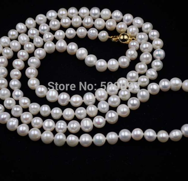 95cm long 7mm white freshwater pearl necklace for women Jewlery Gift