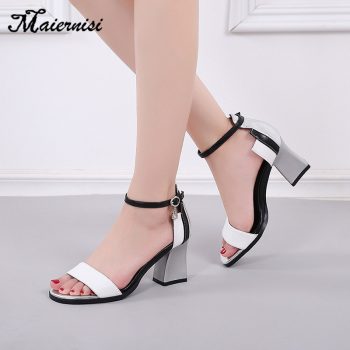 MAIERNISI Summer Women Shoes Gladiator Buckle Strap Women's Sandals Fashion Chunky Ladies Sandals For Woman Ankle Strap Footwear