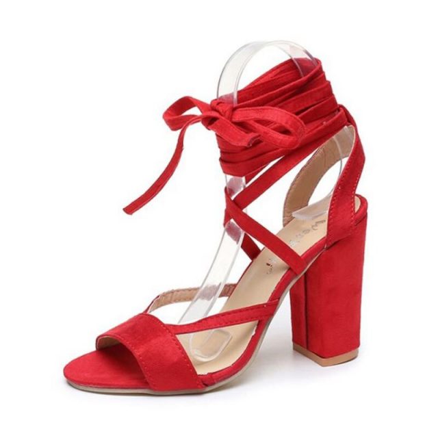 Taoffen Fashion Cross Strap High Heels Shoes Open Toe Solid Color Sandals Office Party Thick Heels Footwear Women Size 34-43