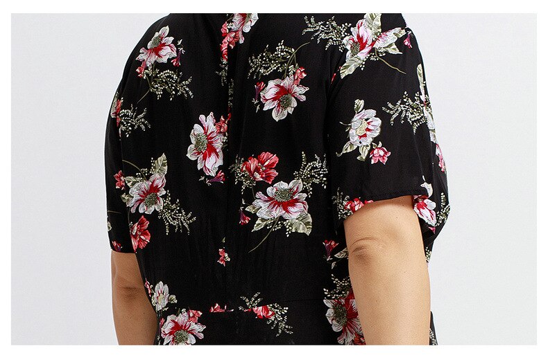 women one-piece printed flower V neck dress plus size cotton comfortable knee length Dresses