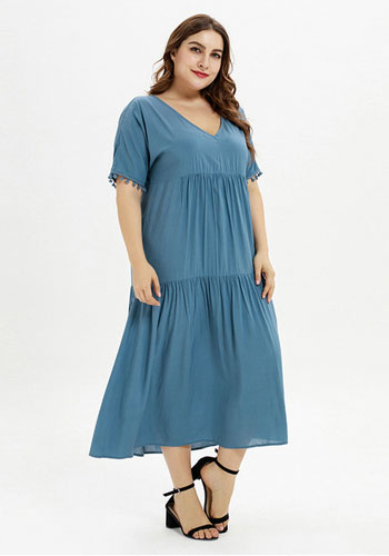 V Neck Cotton Comfortable Plus Size Dress