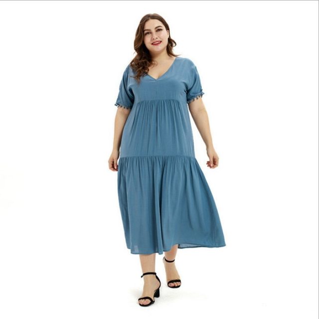 V Neck Cotton Comfortable Plus Size Dress
