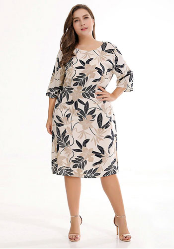 Long Sleeves Printing Loose Leisure Straight Plus Size Dress