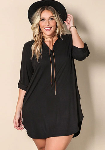 Loose V-Collar Irregular Long Black Shirt Dress