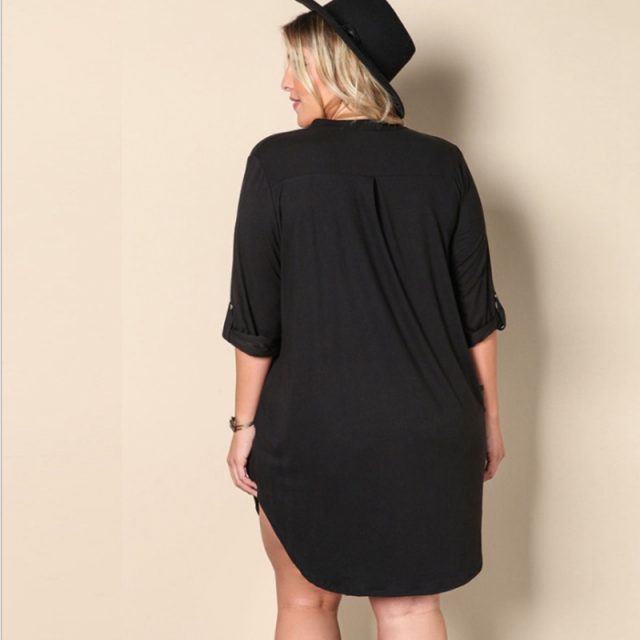 Loose V-Collar Irregular Long Black Shirt Dress