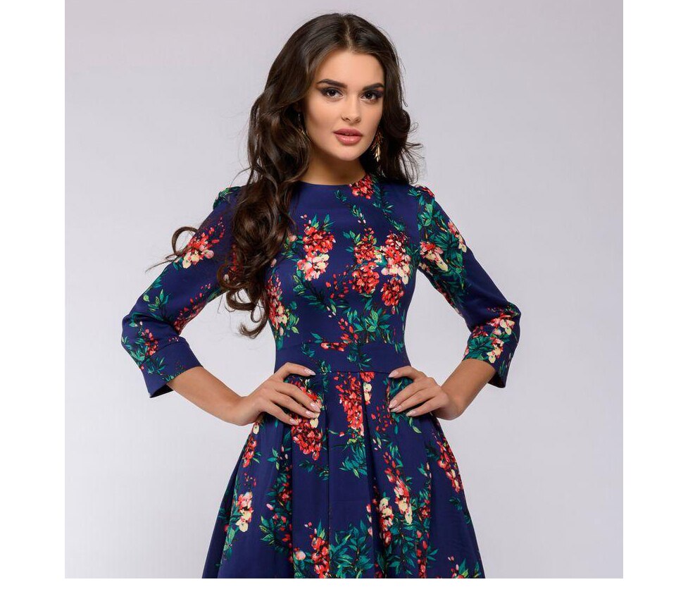 S.FLAVOR Brand Elegant Women A-line Dress New Style Flower printing Draped Middle Dress Women Casual autumn Winter Vestidos