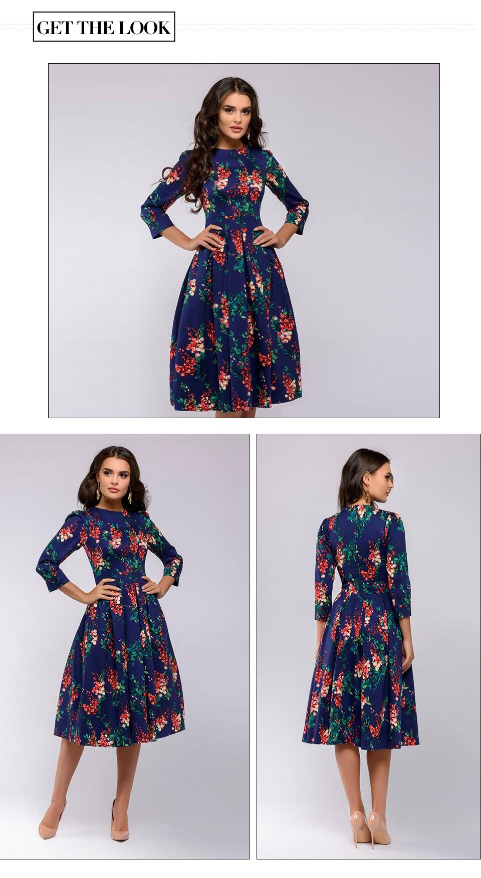 S.FLAVOR Brand Elegant Women A-line Dress New Style Flower printing Draped Middle Dress Women Casual autumn Winter Vestidos