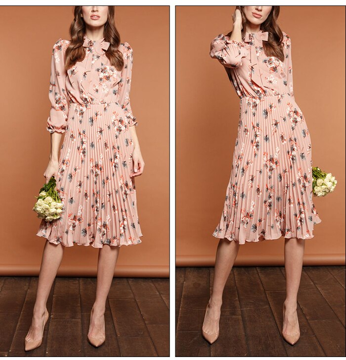 S.FLAVOR Black Flower Print A-line Dress Autumn Elegant New Fashion Party Vestidos Casual Dress For Female