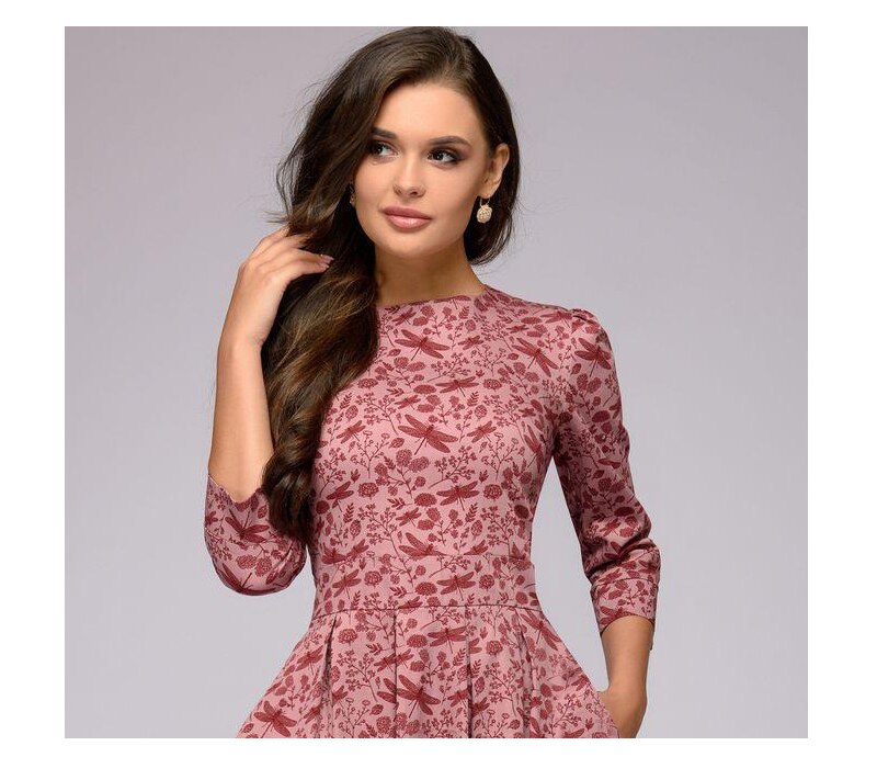 S.FLAVOR Elegant A-line Dress Vintage printing Slim Party Dress Three Quarter Sleeve women Autumn Winter vestidos