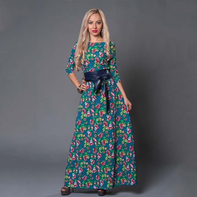 S.FLAVOR Clearance Sale Women Printing Long Dress Elegant 3/4 Sleeve O-neck Casual Vestidos For Female Women Autumn Dress