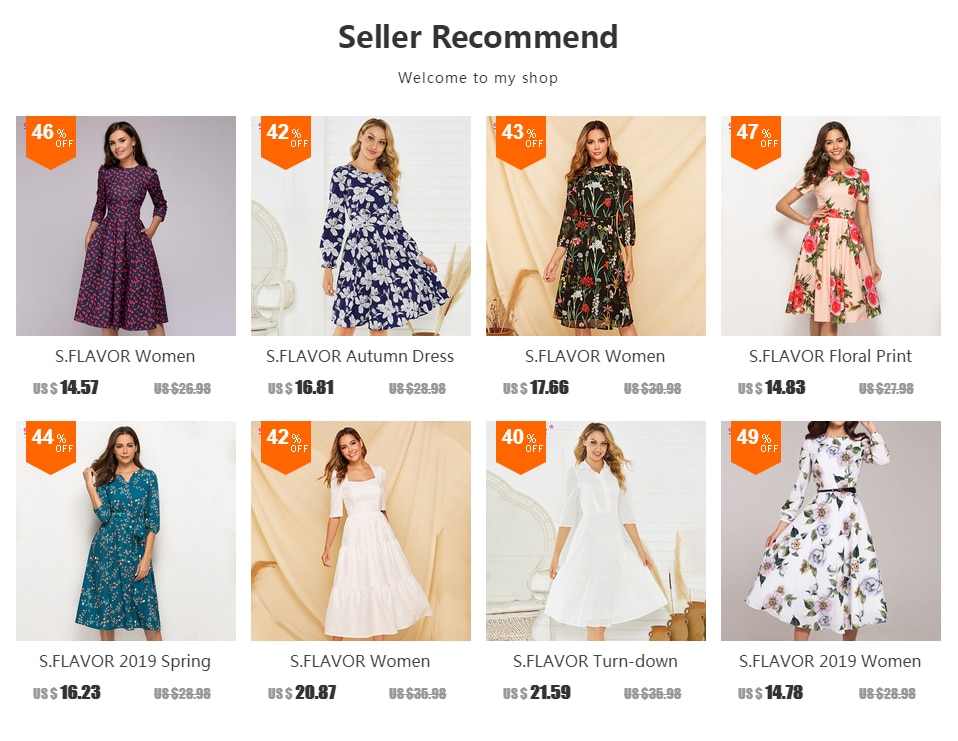 S.FLAVOR Clearance Sale Women Printing Long Dress Elegant 3/4 Sleeve O-neck Casual Vestidos For Female Women Autumn Dress