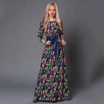 S.FLAVOR Clearance Sale Women Printing Long Dress Elegant 3/4 Sleeve O-neck Casual Vestidos For Female Women Autumn Dress