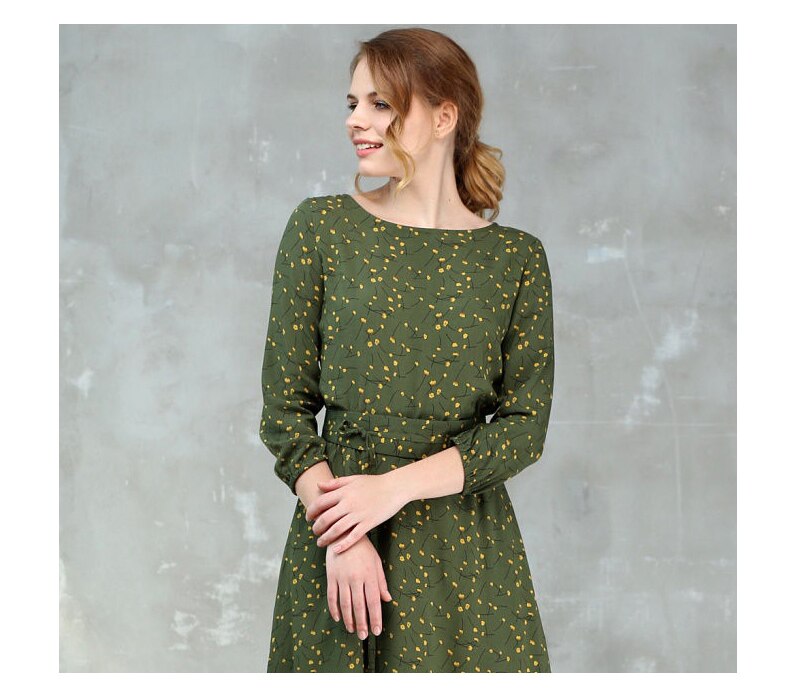 S.FLAVOR Casual Women Autumn Winter A-line Dress O-neck Three Quarter Sleeve Knee-length Dress Female Elegant Printing Vestidos