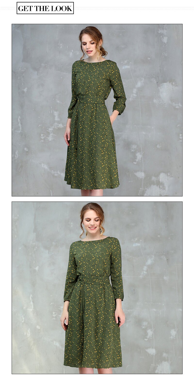 S.FLAVOR Casual Women Autumn Winter A-line Dress O-neck Three Quarter Sleeve Knee-length Dress Female Elegant Printing Vestidos