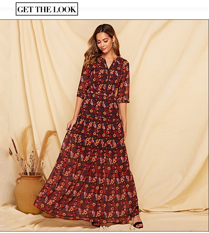 S.FLAVOR 2019 Floral Printed Women Long Dress Three Quarter Sleeve Casual Chiffon Vestidos De Bohemian Style Beach Dress Female