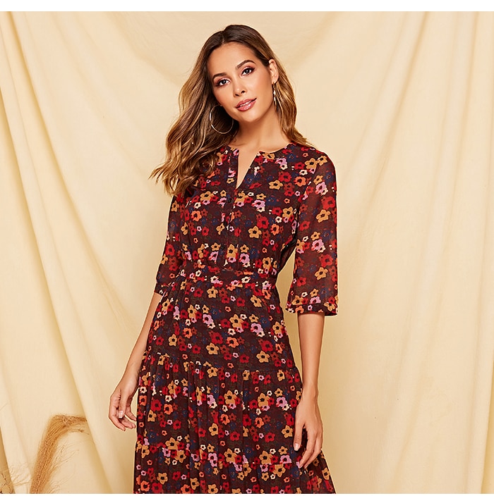 S.FLAVOR 2019 Floral Printed Women Long Dress Three Quarter Sleeve Casual Chiffon Vestidos De Bohemian Style Beach Dress Female