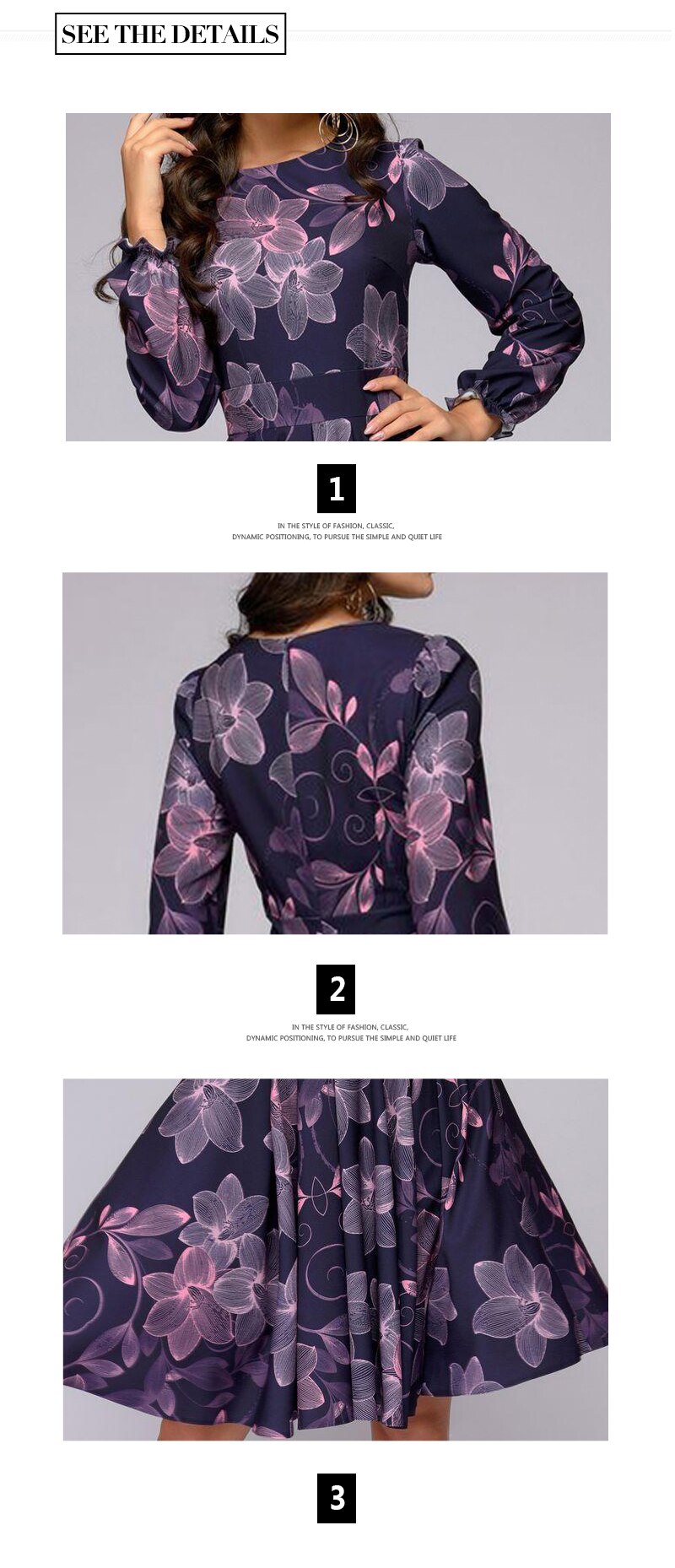 S.FLAVOR Women printing A-line dress Elegant purple color ruffles long sleeve short dress New Autumn Winter vintage vestidos