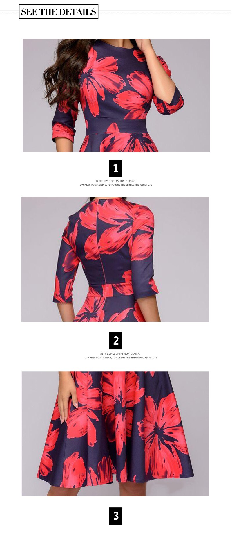 S.FLAVOR Women Printing A-line Dress Elegant Three Quarter Sleeve Dress For Female Hot Sale Women Vestidos De