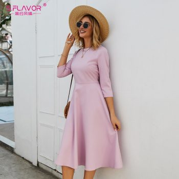 S.FLAVOR Women Light Purple A-line Dress Elegant Three Quarter Sleeveless Casual Dress For Female Autumn Winter Party Vestidos