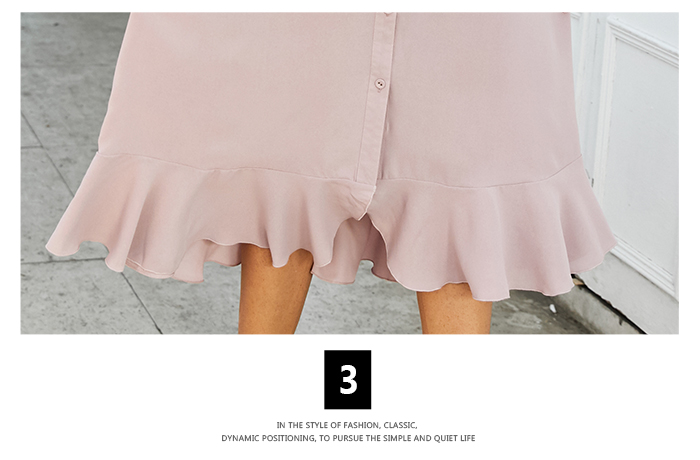 S.FLAVOR Pink V-neck Women Dress Elegant 3/4 Sleeve Single Button Casual Dress Autumn Fashion Ruffle Patchwork Vestidos