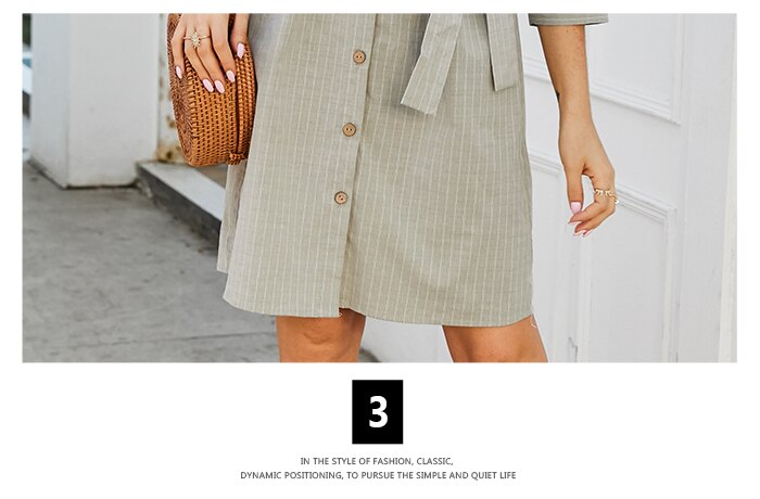 S.FLAVOR Women Striped Casual Dress Elegant Shirt Style Single Button Short Dress Turn-Down Collar Autumn Winter Dress