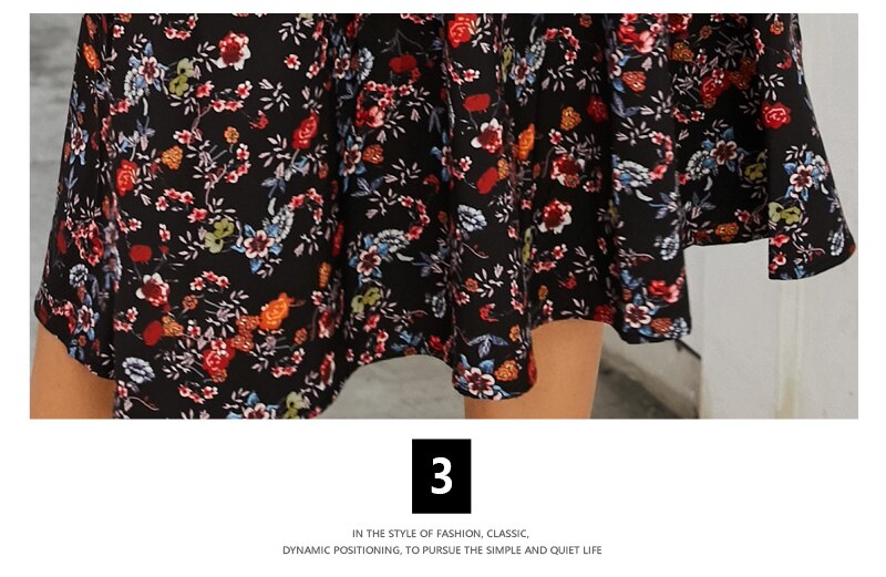 S.FLAVOR Women Black Small Floral Printed Dress Autumn Winter Women Casual Dress 3/4 Sleeve A-line Vestidos De Festa