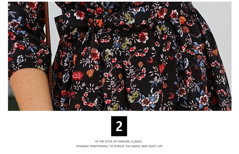 S.FLAVOR Women Black Small Floral Printed Dress Autumn Winter Women Casual Dress 3/4 Sleeve A-line Vestidos De Festa