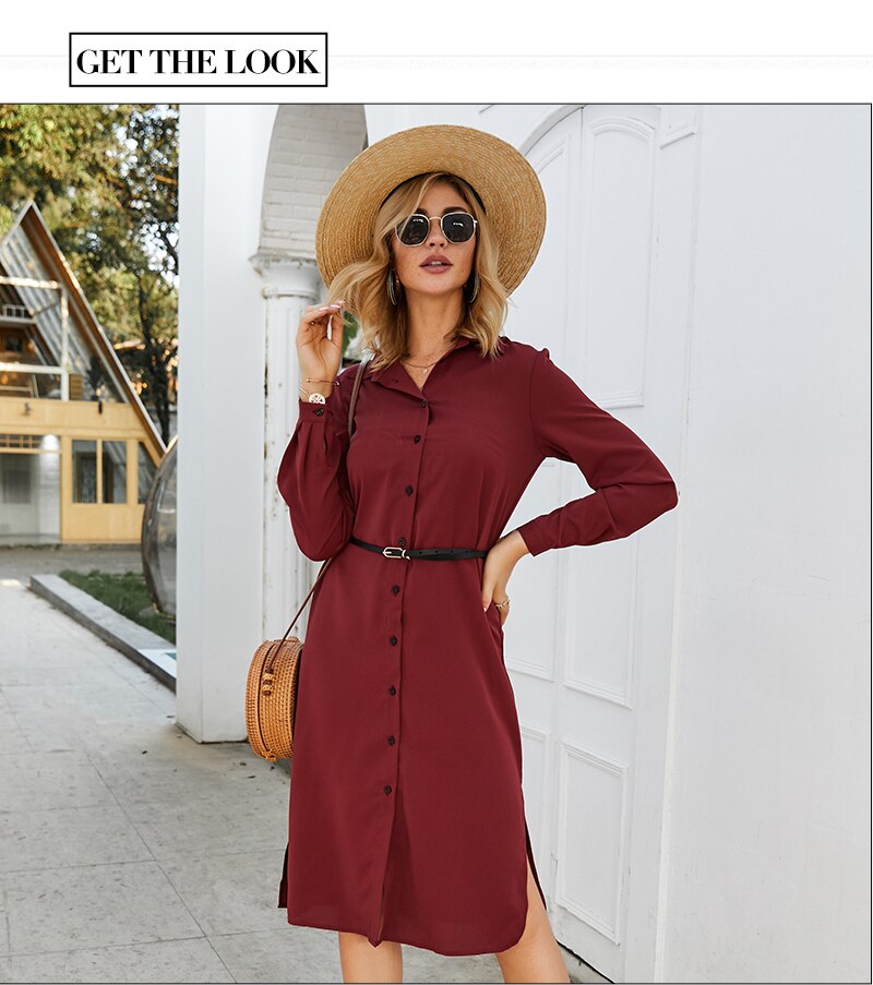 S.FLAVOR Women Casual Skirts Style Dress No Belt Elegant Turn-Down Collar Autumn Winter Dress For Female Solid Button Vestidos