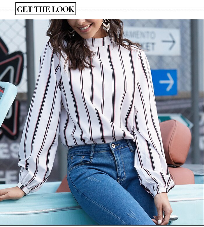 S.FLAVOR Office Lady Elegant Striped Print Long Sleeve Blouse 2019 Autumn Loose Bow Women Tops And Blouses Casual Shirt