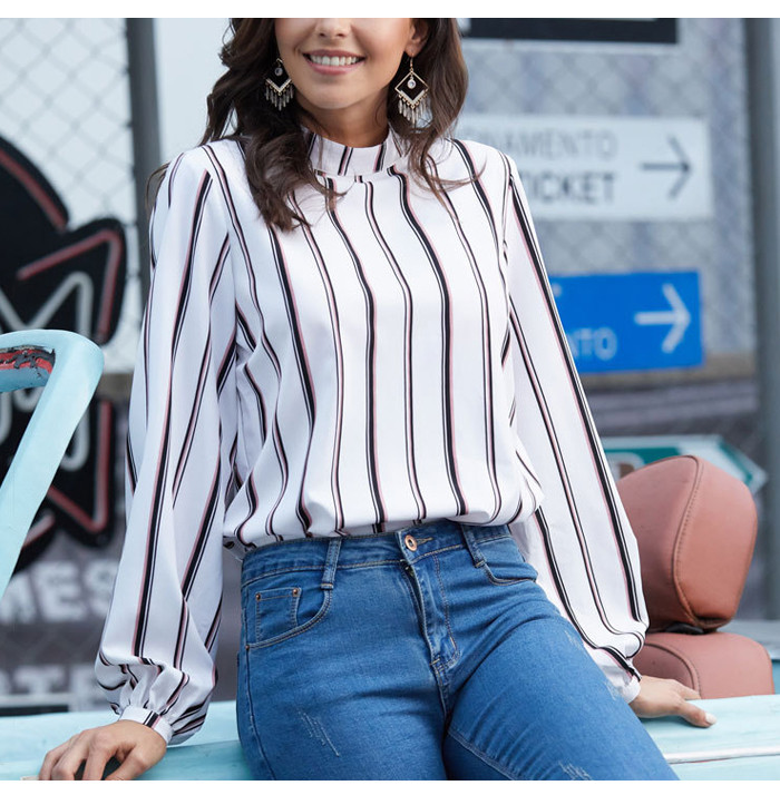 S.FLAVOR Office Lady Elegant Striped Print Long Sleeve Blouse 2019 Autumn Loose Bow Women Tops And Blouses Casual Shirt