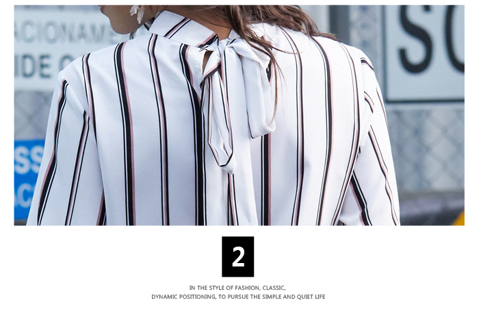 S.FLAVOR Office Lady Elegant Striped Print Long Sleeve Blouse 2019 Autumn Loose Bow Women Tops And Blouses Casual Shirt
