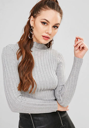 Slim Knit High Neck Full Sleeve Pullovers Sweater