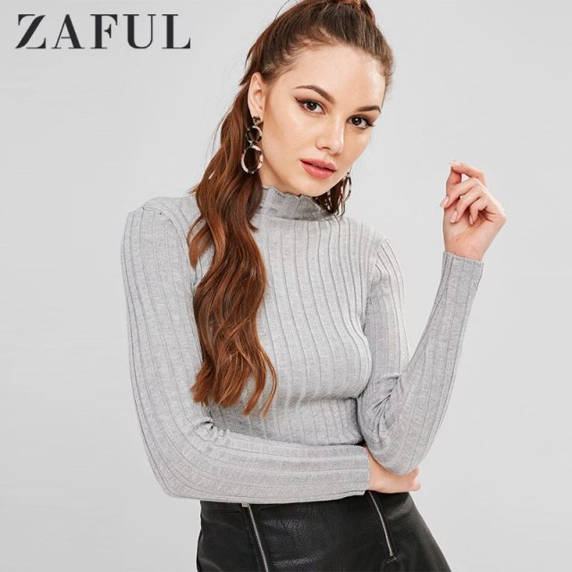 Slim Knit High Neck Full Sleeve Pullovers Sweater