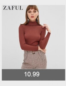 ZAFUL Roll Neck Ribbed Slimming Sweater TurtleneckSlim Fit Pullover Solid Color Elastic Basic Women Warm Sweater Autumn Winter