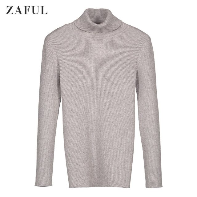 ZAFUL Roll Neck Ribbed Slimming Sweater TurtleneckSlim Fit Pullover Solid Color Elastic Basic Women Warm Sweater Autumn Winter