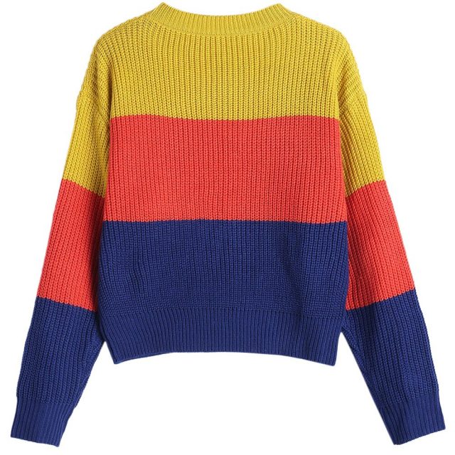 ZAFUL Women Contrasting Pullover Striped Sweater Round O Neck Long Sleeve Sweater Classic Femme Elasticity Pullovers 2019 Winter