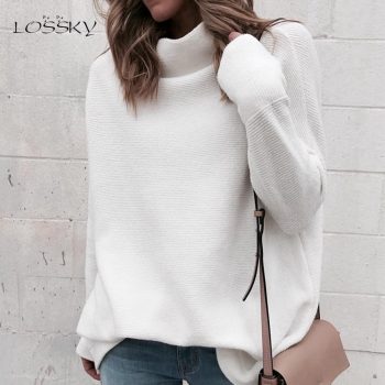 LOSSKY Long Sleeve Autumn Winter Sweater Women White Knitted Sweaters Pullover Jumper Fashion 2018 Turtleneck Sweater Female