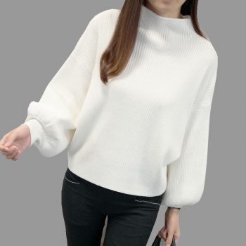 Women Sweaters Fashion Turtleneck Batwing Sleeve Wool Pullovers Loose Knitted Spring Sweater Female Jumper Pull Black White 2019